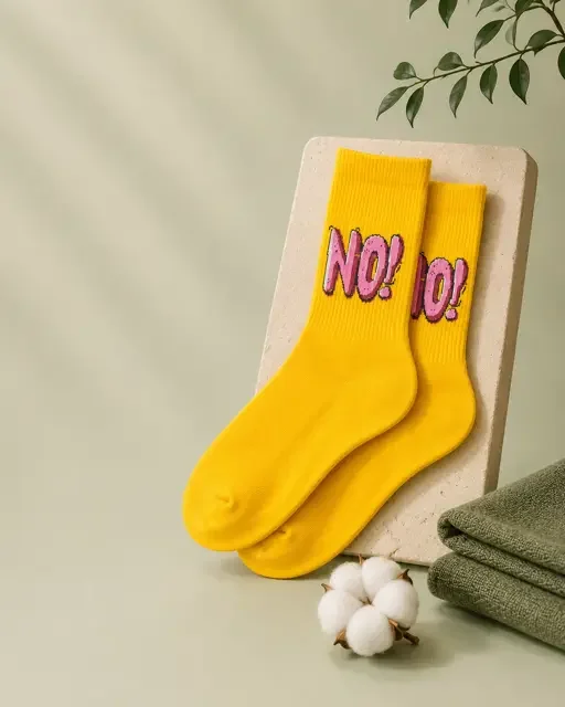 زردنمای نزدیک طرح و بافت جوراب NO