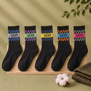 پک ۳ عددی جوراب ساق‌دار ونس طرح شطرنجی مشکی (Vans)