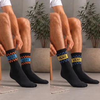 پک ۳ عددی جوراب ساق‌دار ونس طرح شطرنجی مشکی (Vans)