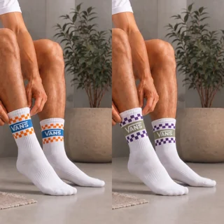 پک ۳ عددی جوراب ساق‌دار ونس طرح شطرنجی سفید (Vans)