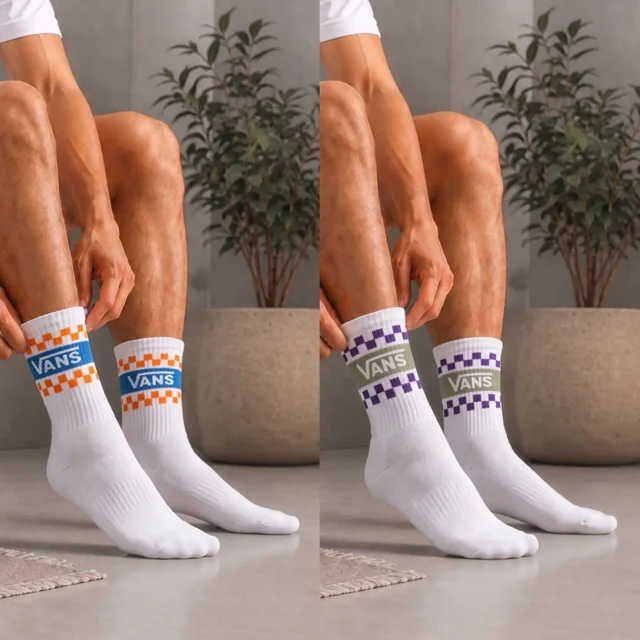 پک ۳ عددی جوراب ساق‌دار ونس طرح شطرنجی سفید (Vans)